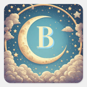 ☁️ Persoonlijke Maanlicht Baby Naam Thema ☁️ Vierkante Sticker