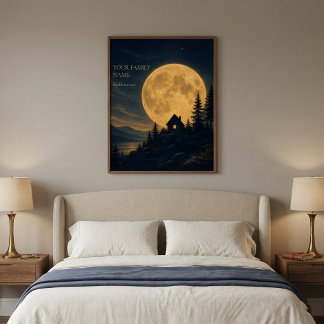 Persoonlijke Maanverlichte Blokhut Muurkunst Afdru Poster