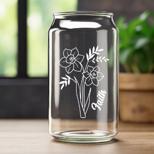 Persoonlijke maart geboortebloem Narcis Witte Blikvorm Glas