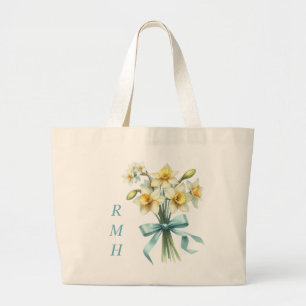 Persoonlijke maart narcis boodschappentas grote tote bag
