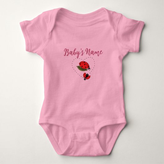 Persoonlijke/maatwerk naam lieveheersbeestje roze romper (Voorkant)