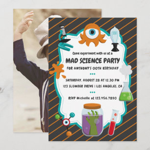 Persoonlijke Mad Science-verjaardagsfeestfoto Kaart