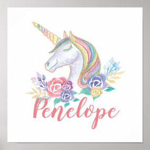 Persoonlijke Magische Unicorn & Floral Illustratie Poster