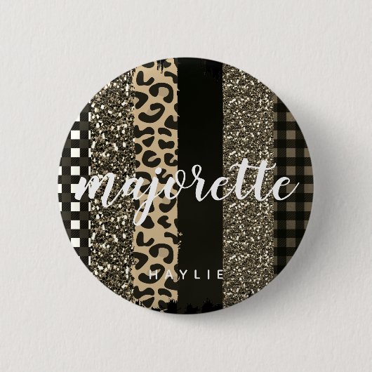 Persoonlijke Majorette Faux Cheetah en Glitter Ronde Button 5,7 Cm (Voorkant)