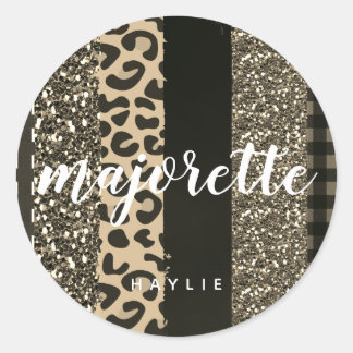Persoonlijke Majorette Faux Cheetah en Glitter Ronde Sticker