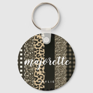 Persoonlijke Majorette Faux Cheetah en Glitter Sleutelhanger