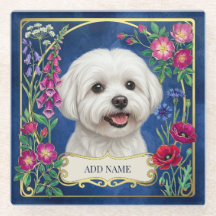 Persoonlijke Maltese hond blauwe bloemenslinger on