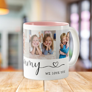 Persoonlijke 'Mammie We houden van jou' 4 foto Tweekleurige Koffiemok