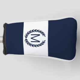 Persoonlijke marine en witte Laurel Wreath Monogra Golfheadcover