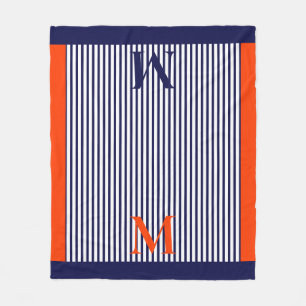 Persoonlijke marineblauwe en oranje nautische esth fleece deken
