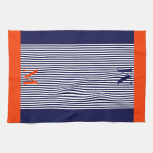 Persoonlijke marineblauwe en oranje nautische esth theedoek