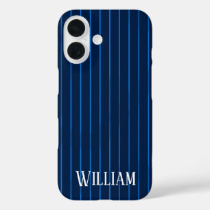 Persoonlijke marineblauwe strepen iPhone 16 hoesje