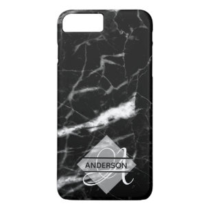 Persoonlijke marmeren telefoonhoes met monogram Zw iPhone 8 Plus / 7 Plus Hoesje