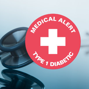 Persoonlijke medische waarschuwing Diabetisch rood Ronde Sticker