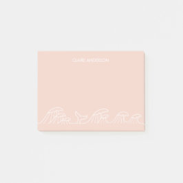 Persoonlijke meisjes aan de kust met oceaangolven post-it® notes