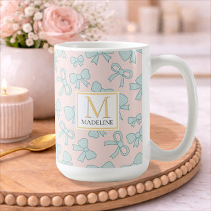 Persoonlijke Meisjes Cute Strik Naam Blauw Roze Koffiemok