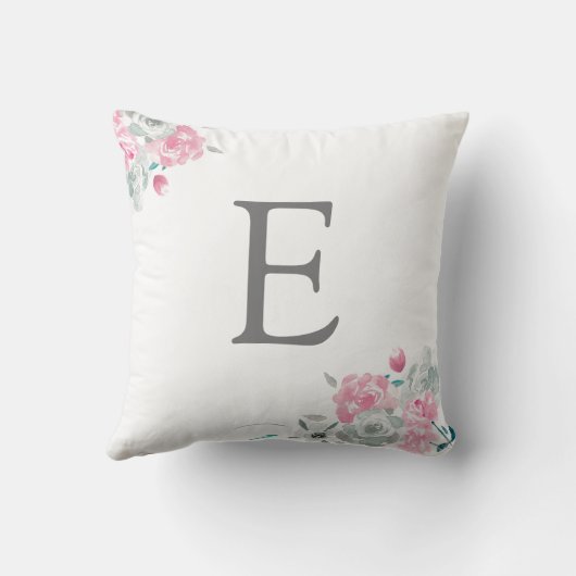 Persoonlijke meisjesnaam monogram Waterverf bloem Kussen (Achterkant)