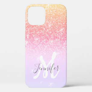 Persoonlijke meisjesregenboog Glitter Sparkles iPhone 12 Pro Hoesje