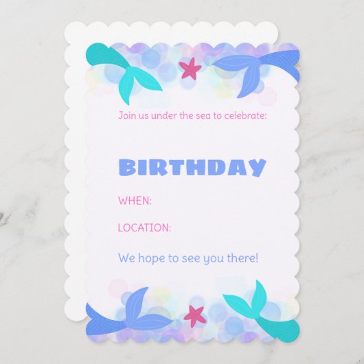 Persoonlijke Mermaid-verjaardagsuitnodigingen Kaart (Voorkant / Achterkant)