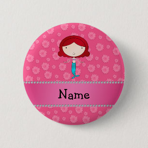 Persoonlijke mermaïde roze bloemen ronde button 5,7 cm