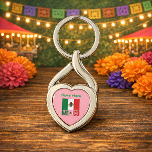 Persoonlijke Mexicaanse Vlag Hart Sleutelhanger