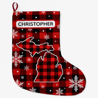 Persoonlijke Michigan Buffalo Plaid Kerstmis Grote Kerstsok