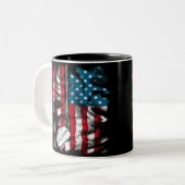 Persoonlijke Militair Soldaat Hondentag USA Vlag Tweekleurige Koffiemok (Voorkant links)