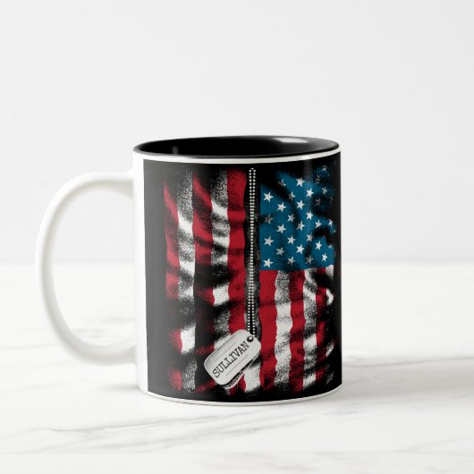 Persoonlijke Militair Soldaat Hondentag USA Vlag Tweekleurige Koffiemok (Links)