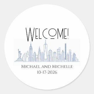 Persoonlijke minimale welkomsttas voor NYC-huwelij Ronde Sticker