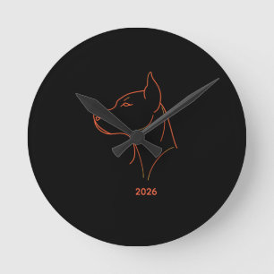 Persoonlijke Minimalistische Dobermann Lijn Kunst  Ronde Klok