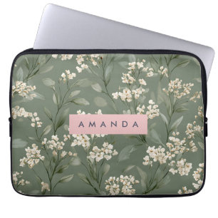 Persoonlijke Minimalistische Salie Bloemkunst Laptop Sleeve