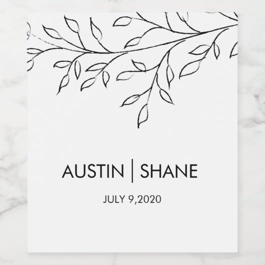 Persoonlijke Minimalistische Schetsblad Wijn Etiket (Enkel label)