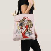 Persoonlijke Mode Girl Paris Sketch Canvas tas (Dichtbij)