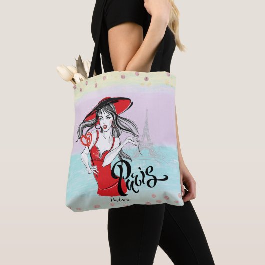 Persoonlijke Mode Girl Paris Sketch Canvas tas (Dichtbij)