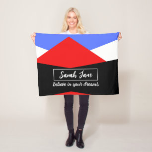 Persoonlijke Moderne Geometrische Rood & Blauw Fleece Deken