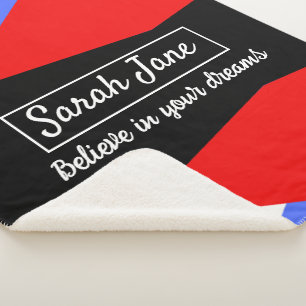 Persoonlijke Moderne Geometrische Rood & Blauw Sherpa Deken