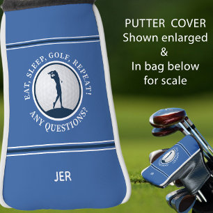 Persoonlijke Moderne Golfer Monogram Blauwe Dames Golfheadcover