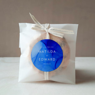 Persoonlijke Moderne Inkt Vet Navyblauw Huwelijk Ronde Sticker