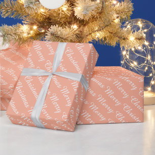 Persoonlijke Moderne Prettig Kerstmis Perzik Kleur Cadeaupapier