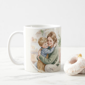 Persoonlijke moeder knuffelt zoon waterverf koffiemok