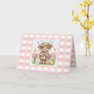 Persoonlijke Moederdag Koe Roze Gingham Kaart