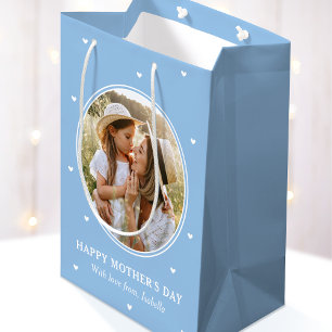 Persoonlijke Moederdagfoto's Cute Blauwe Witte Medium Cadeauzakje