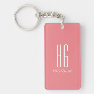 Persoonlijke Monogram Beginletters Naam Koraal Roz Sleutelhanger