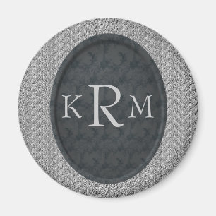 Persoonlijke Monogram Beginletters Zwarte Bloemen Magneet