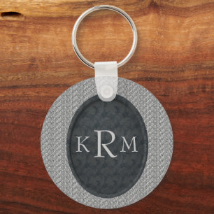 Persoonlijke Monogram Beginletters Zwarte Bloemen Sleutelhanger