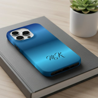 Persoonlijke Monogram Blauwe iPhone Hoes voor Hem 14 Plus Hoesje