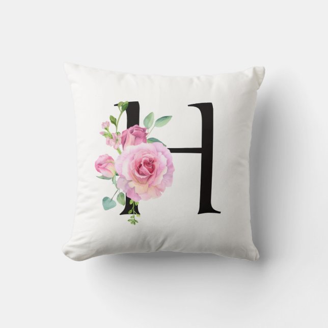 Persoonlijke Monogram Bloem Initiale H Kussen (Voorkant)