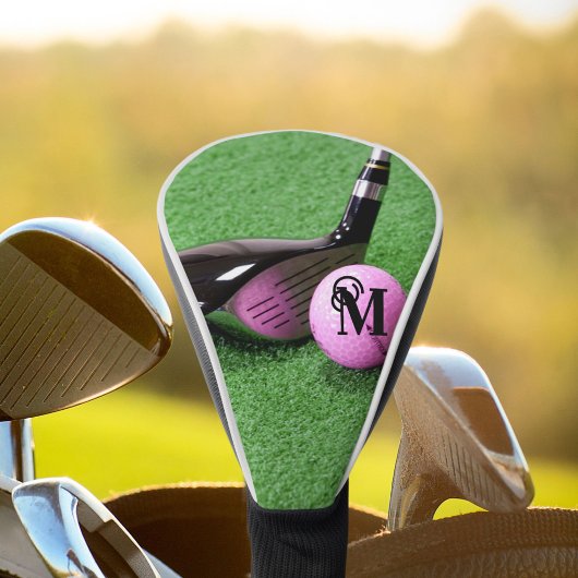 Persoonlijke Monogram Fancy Script Roze Golfbal Golfheadcover