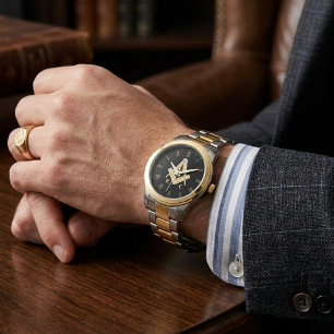Persoonlijke Monogram Freemason Cadeaus Zwart & Horloge