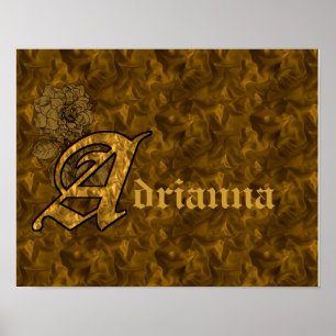 Persoonlijke monogram initiaal A gouden pioenroos Poster